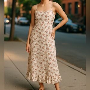 Y2K Vintage Cinnamon Girl White Demure Floral Strappy Mini Day Casual Dress S